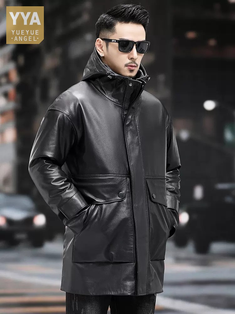 Winter Men Warm Work Down Jack - Leather Work Jacket With Hood recension och pris